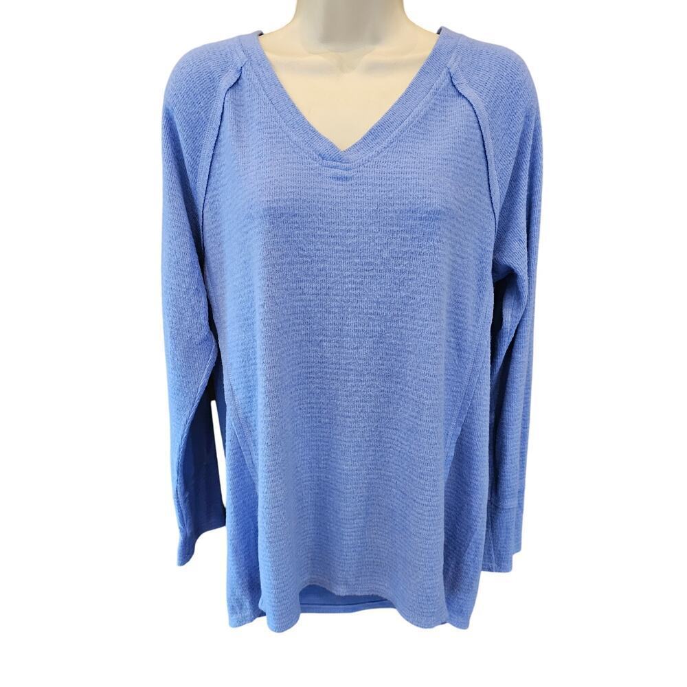 $84 Wild Fox Winter Peri Blue Soft Brushed Ribbed Haley Waffle Top M NWOT warm